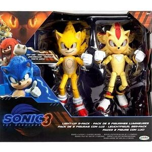 JAKKS Sonic The Hedgehog 3 Light Up Super Sonic & Super Shadow Action Figure Set